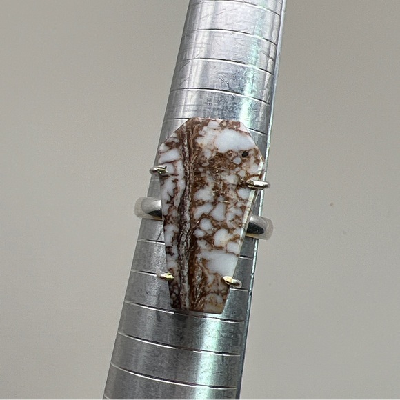 Wild Horse Jasper Stone Prong Set Coffin Cut Silver Overlay Ring Size 9.25 - Picture 8 of 9
